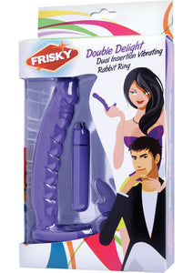 Frisky Double Delight Dual Insertion Vibrating Silicone Rabbit Ring Purple 6.5 Inch