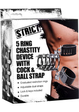 Load image into Gallery viewer, Strict 5 Ring Chastity Device With Cock And Ball Strap Metal