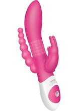 Load image into Gallery viewer, The Beaded DP Rabbit USB Rechargeable Clitoral And Anal Stimulation Silicone Vibrator Splashproof Hot Pink