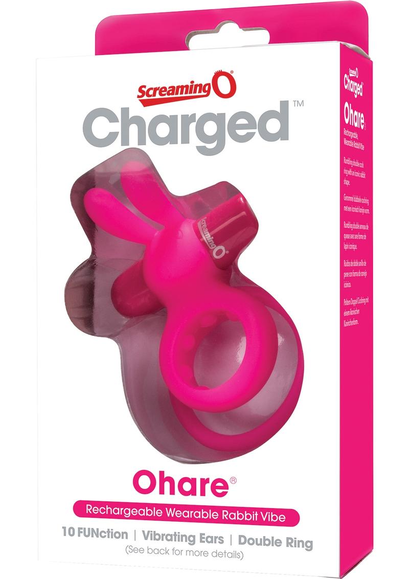 Charged Ohare Rechargeable Silicone Waterproof Rabbit Cock Ring Pink