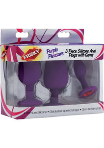Frisky Purple Pleasure Silicone Anal Plugs With Gems 3 Each Per Set