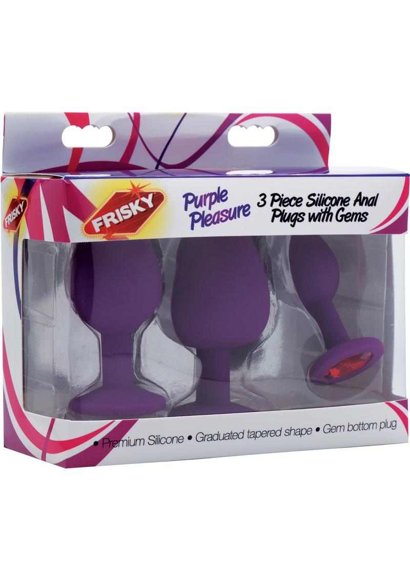 Frisky Purple Pleasure Silicone Anal Plugs With Gems 3 Each Per Set