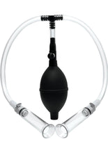 Load image into Gallery viewer, Size Matters Nipple Pumping System With Dual Detachable Acrylic Cylinders Clear And Black