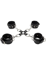 Load image into Gallery viewer, Ouch! Leather Hand And Leg Cuff Black And Silver