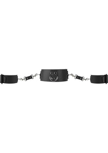 Ouch! Leather Collar And Cuffs With Metal Fasteners Black