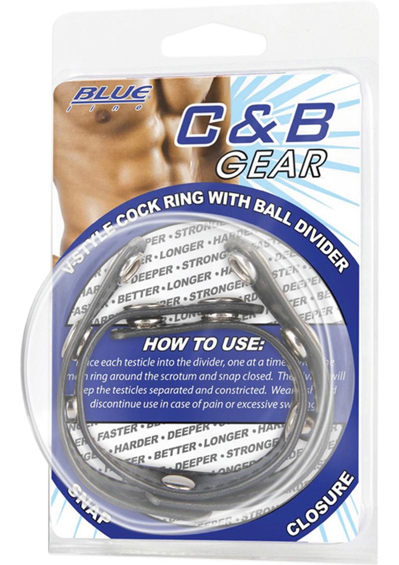 CandB Gear V-Style Cock Ring with Ball Divider Black