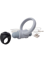 Load image into Gallery viewer, My Secret USB Rechargeable Vibrating Silicone Cock Ring Set For Him Waterproof Grey
