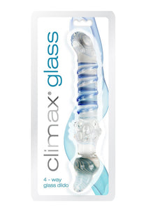 Climax Glass 4 Way Glass Dildo Waterproof Clear And Blue 8 Inch