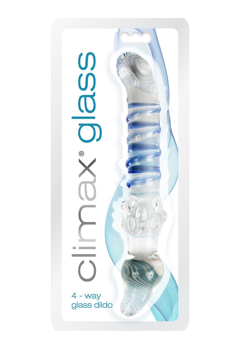 Climax Glass 4 Way Glass Dildo Waterproof Clear And Blue 8 Inch