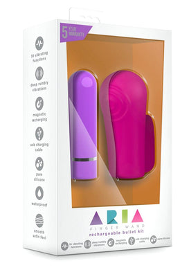 Aria Finger Wand Silicone Rechargeable Bullet Kit Waterproof Fucshia