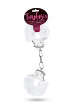 Load image into Gallery viewer, Temptasia Plush Fur Cuffs Adjustable Furry Hand Cuffs Stainless Steel With Keys White