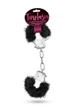 Load image into Gallery viewer, Temptasia Plush Fur Cuffs Adjustable Furry Hand Cuffs Stainless Steel With Keys Black