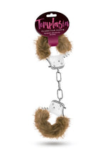 Load image into Gallery viewer, Temptasia Plush Fur Cuffs Adjustable Furry Hand Cuffs Stainless Steel With Keys Brown
