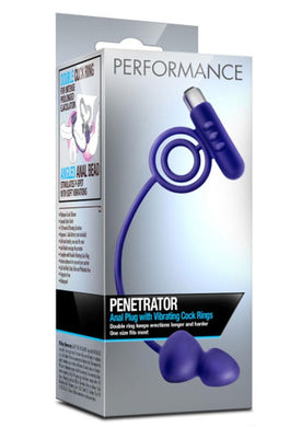 Performance Penetrator Silicone Anal Plug With Vibrating Cock Rings Waterproof Indigo 11.5 Inch