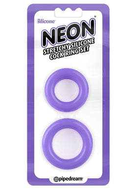Neon Stretchy Silicone Cock Ring Set Purple 2 Each Per Set