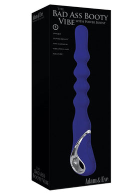 Adam and Eve The Bad Ass Booty Vibe With Power Boost Silicone USB Rechargeable Anal Beaded Vibrator Blue 10.25 Inch