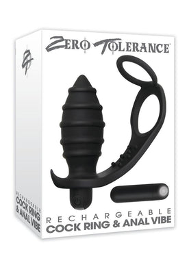 Zero Tolerance USB Rechargeable Cock Ring and Anal Vibe Waterproof Black