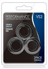 Load image into Gallery viewer, Performance VS2 Pure Premium Silicone Waterproof Cockring Small 3 Piece Set Black