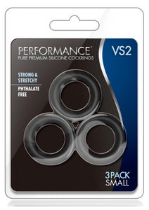 Performance VS2 Pure Premium Silicone Waterproof Cockring Small 3 Piece Set Black