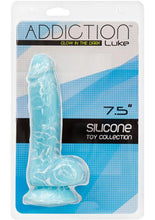 Load image into Gallery viewer, Addiction Toy Collection Luke Silicone Realistic Dildo With Balls Glow In The Dark Blue 7.5 Inch