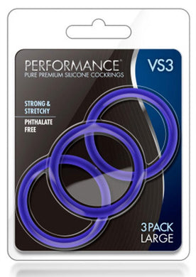 Performance VS3 Silicone Cock Ring Indigo Large 3 Pack