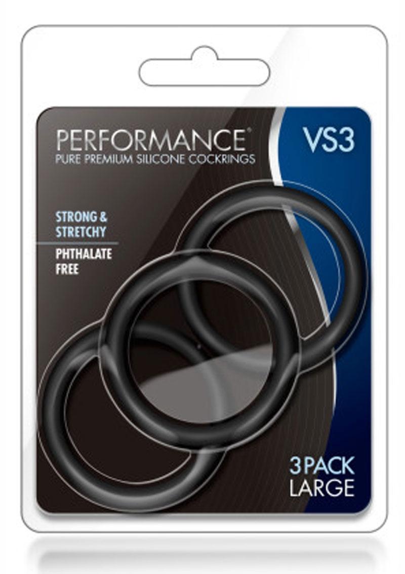 Performance VS3 Silicone Cock Ring Black Large 3 Pack