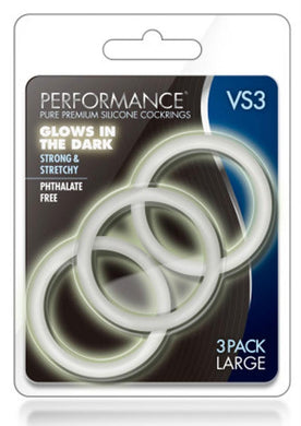 Performance VS3 Silicone Cock Ring Clear Large 3 Pack