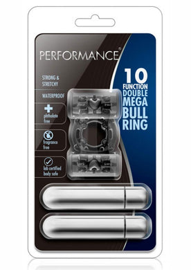 Performance 10 Function Double Mega Bull Ring Cock Ring Waterproof Black
