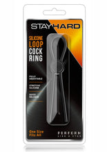 Load image into Gallery viewer, Stay Hard Silicone Loop Cock Ring Black Adjustable