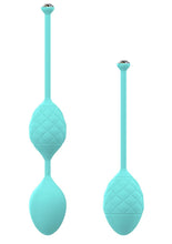 Load image into Gallery viewer, Pillow Talk Luxurious Pleasure Balls Silicone Textured Weighted Kegel BallsWith Swarovski Crystal Teal 7.99 Inch