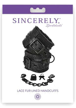 Load image into Gallery viewer, Sincerely Sportsheets Lace Fur Lined Handcuffs Black