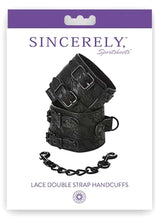 Load image into Gallery viewer, Sincerely Sportsheets Lace Double Strap Handcuffs Black