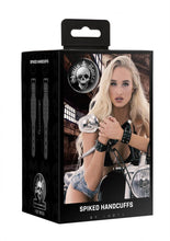 Load image into Gallery viewer, Ouch! Skulls And Bones Spiked Handcuffs Leather Black
