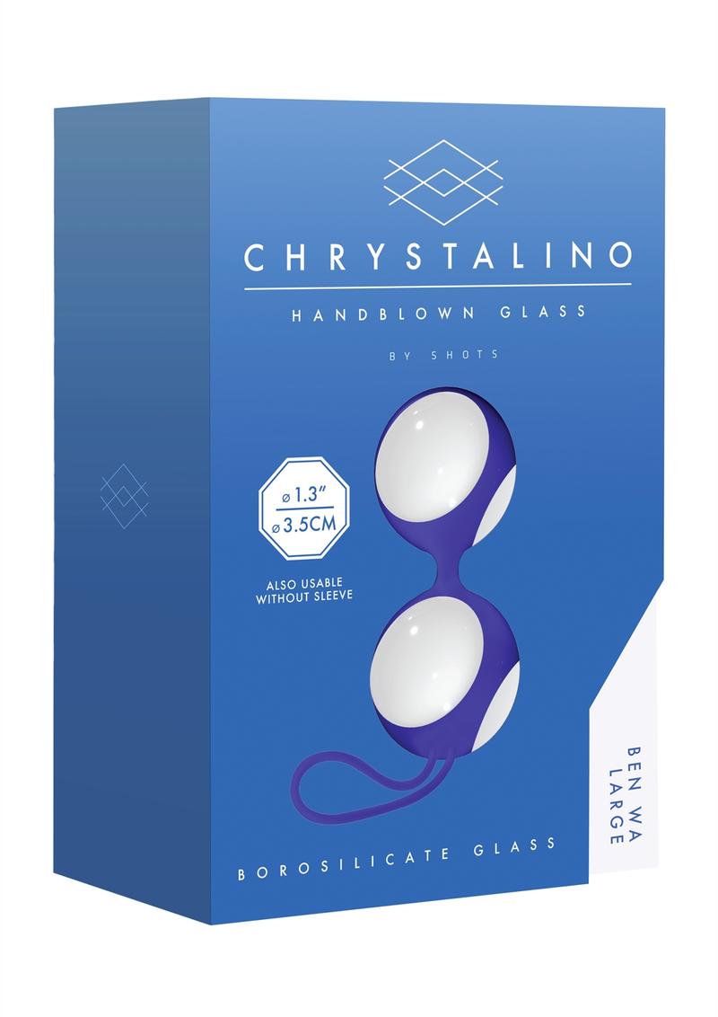 Chrystalino Ben Wa Large Borosilicate Glass Ben Wa Balls White And Blue