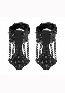 Ouch! Skulls And Bones Spiked Handcuffs with Chains Black