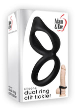 Load image into Gallery viewer, Silicone Dual Ring Clit Tickler Black Cock Ring Waterproof