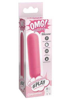 OMG Bullet Play Rechargeable Multi Speed Silicone Vibrating Bullet Waterproof Pink
