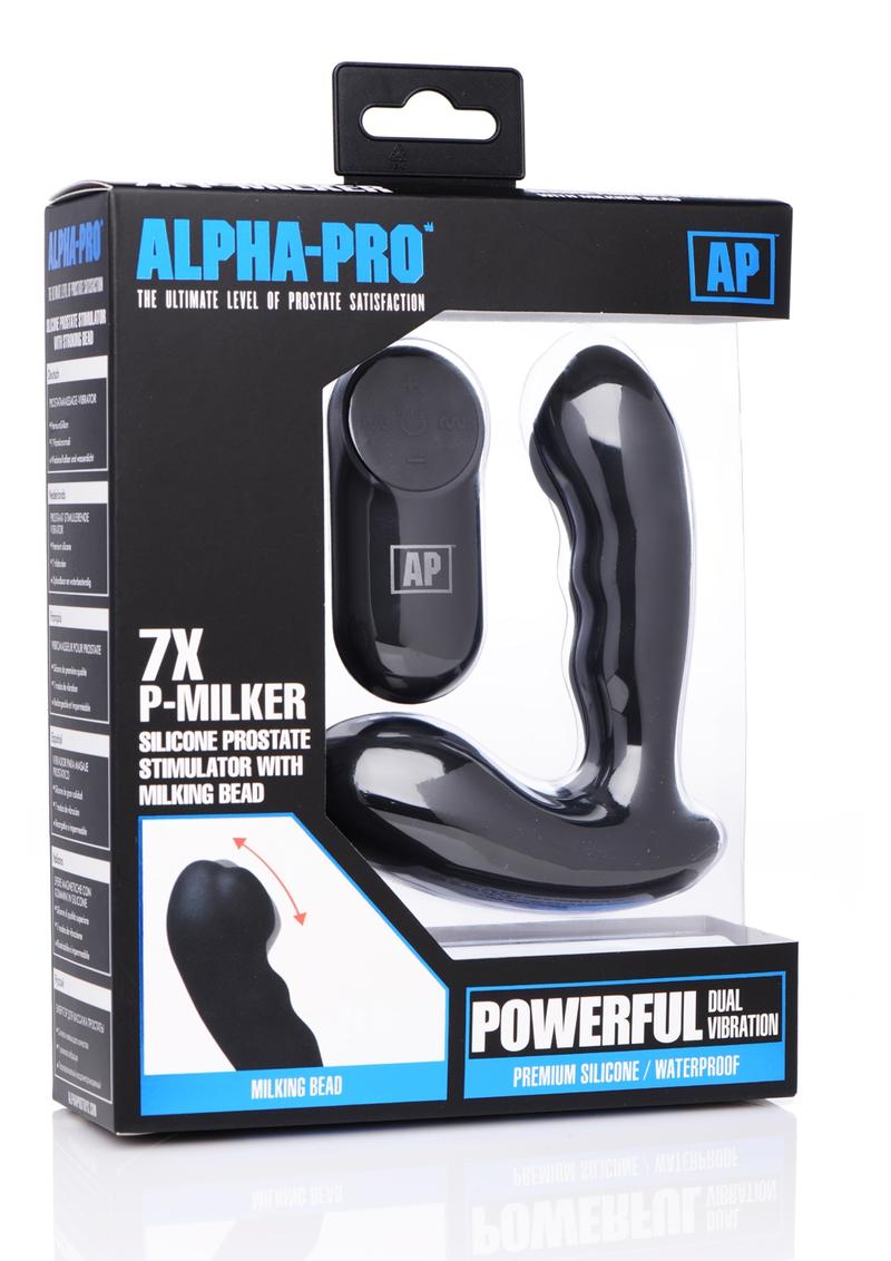 Alpha-Pro 7x P-Milker Silicone Prostate Stimulator With Milking Bead Waterproof Rechargeable Remote Control