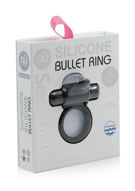 Nu Sensuelle Silicone Bullet Ring With Clit USB Stimulator Rechargeable Multi Speed Black
