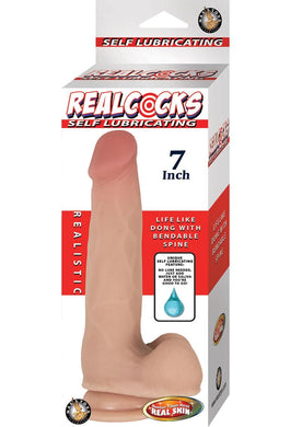 RealCocks Self Lubricating Bendable Realistic Dildo With Balls Waterproof Flesh 7 Inches