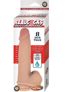 RealCocks Self Lubricating Bendable Realistic Thick Dildo With Balls Waterproof Flesh 8 Inches