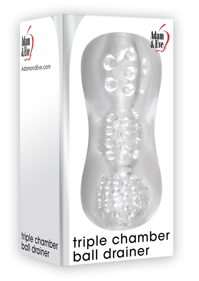 Adam and Eve Triple Chamber Ball Drainer Textured Stroker Masturbator Waterproof Clear 5.9 Inches