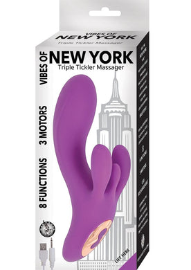 Vibes Of New York Triple Tickler Massager Vibrator Waterproof Rechargeable Purple