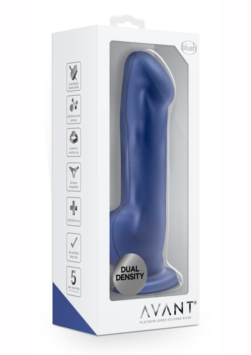 Avant D8 Ergo Non Vibrating Dildo Silicone Suction Cup Base Harness Compatible Waterproof Blue