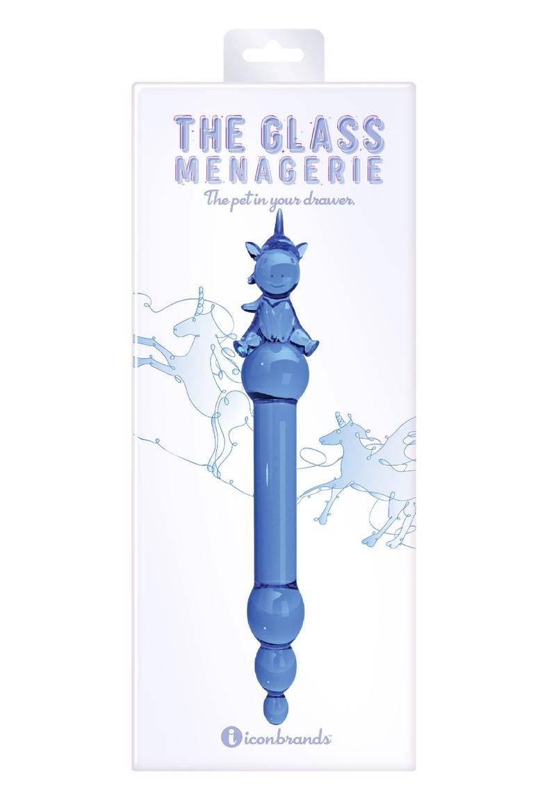 Glass Menage Unicorn Dildo Drk Blue