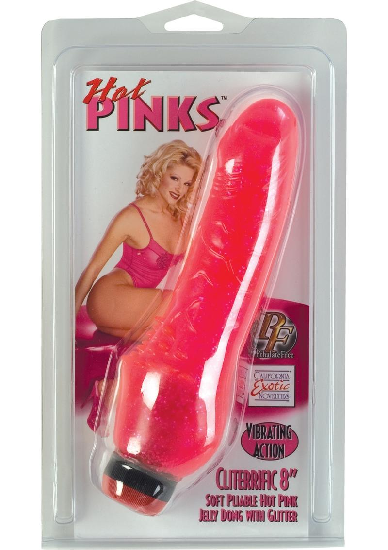 Hot Pinks Cliterrific Jelly Realistic Vibrator Glitter Pink 8 Inch
