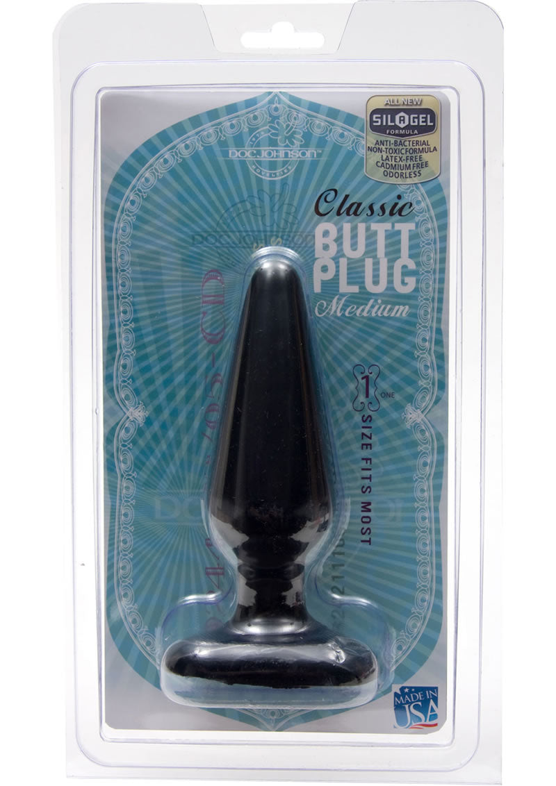Classic Butt Plug Medium Sil A Gel 5.5 Inch Black